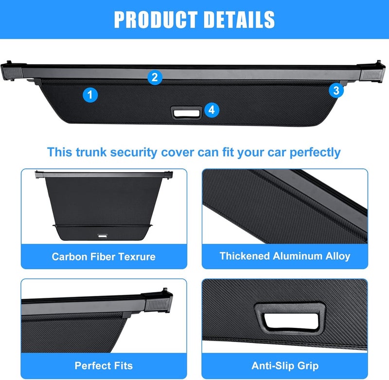 AUXKO Retractable Cargo Cover for Volvo XC60 2026-2018, Trunk Cargo Cover Luggage Security Shade Cover for 2026 2025 2024 Volvo XC60 Shielding Shade Anti-Peeping Luggage Privacy Screen, Carbon Fiber - Image 5